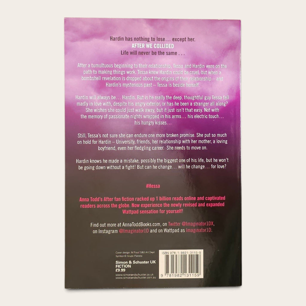 The back cover of a book, photographed flat against a white background. The cover features a purple-to-black gradient with white text, including a title, author name, and barcode.