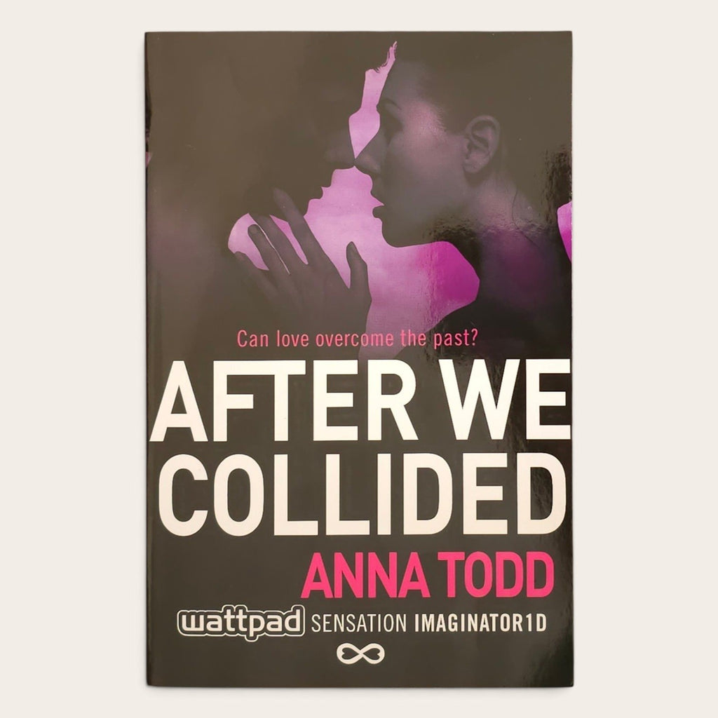 Book cover for 'After We Collided' by Anna Todd, featuring a dark purple background with a black silhouette of a couple and bold white and pink text.
