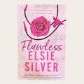 Book cover for 'Flawless' by Elsie Silver, featuring a pink rose and a small bird on a light pink textured background with bold pink title text.
