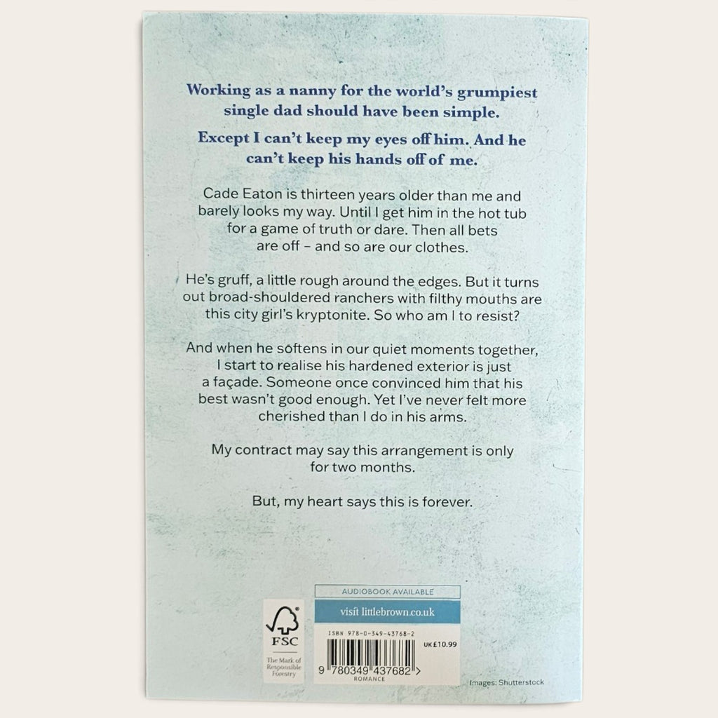 The back cover of a book, featuring a light blue textured background with dark blue text, a barcode, and a small blue logo at the bottom.