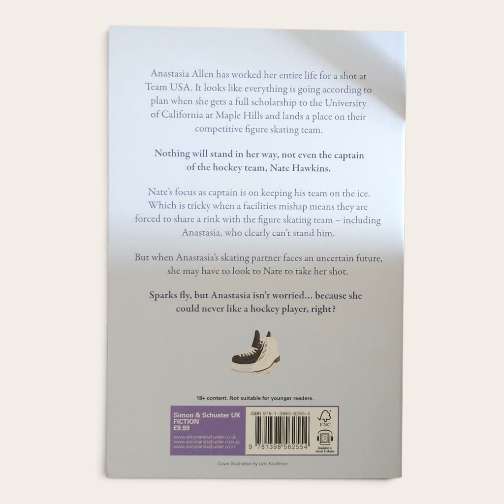 The back cover of a book, photographed flat against a light neutral background. The cover is predominantly white with black text, a small illustration of a black-and-white sneaker, and a purple publisher block at the bottom containing the barcode and publisher details.