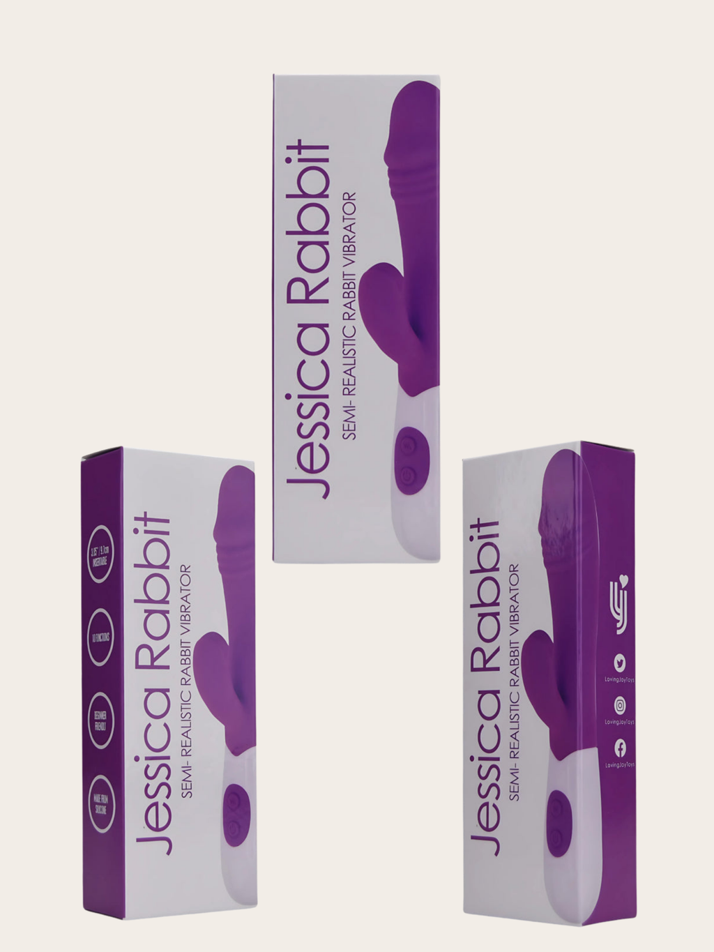 Jessica Rabbit, Rabbit Vibrator retail box shown from both sides and the front of the box