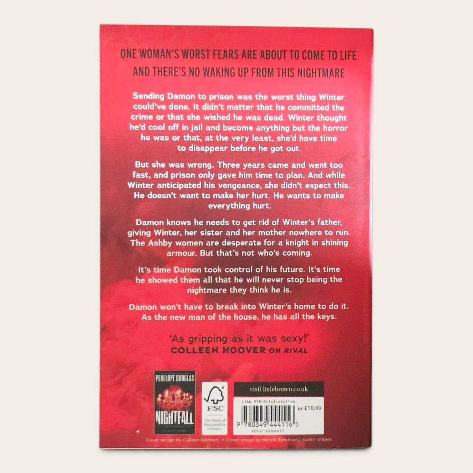 The back cover of the book 'Kill Switch' by Penelope Douglas, featuring a red background with white text, a barcode, and publisher logos including FSK and HarperCollins.