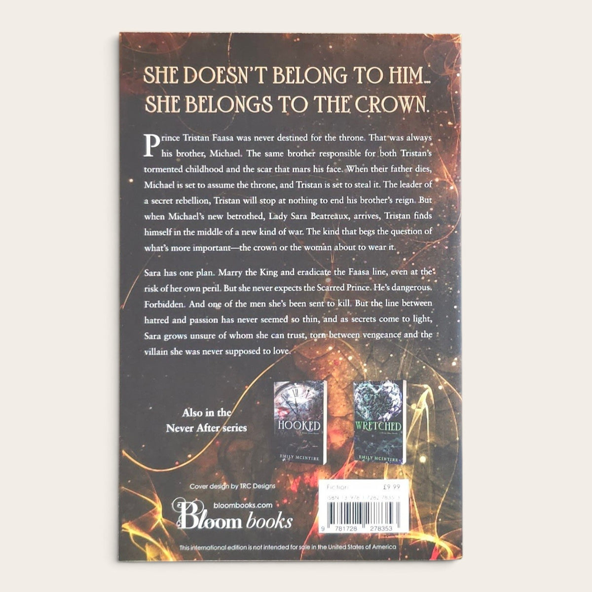 Back cover of a paperback book Scarred by Emily McIntire