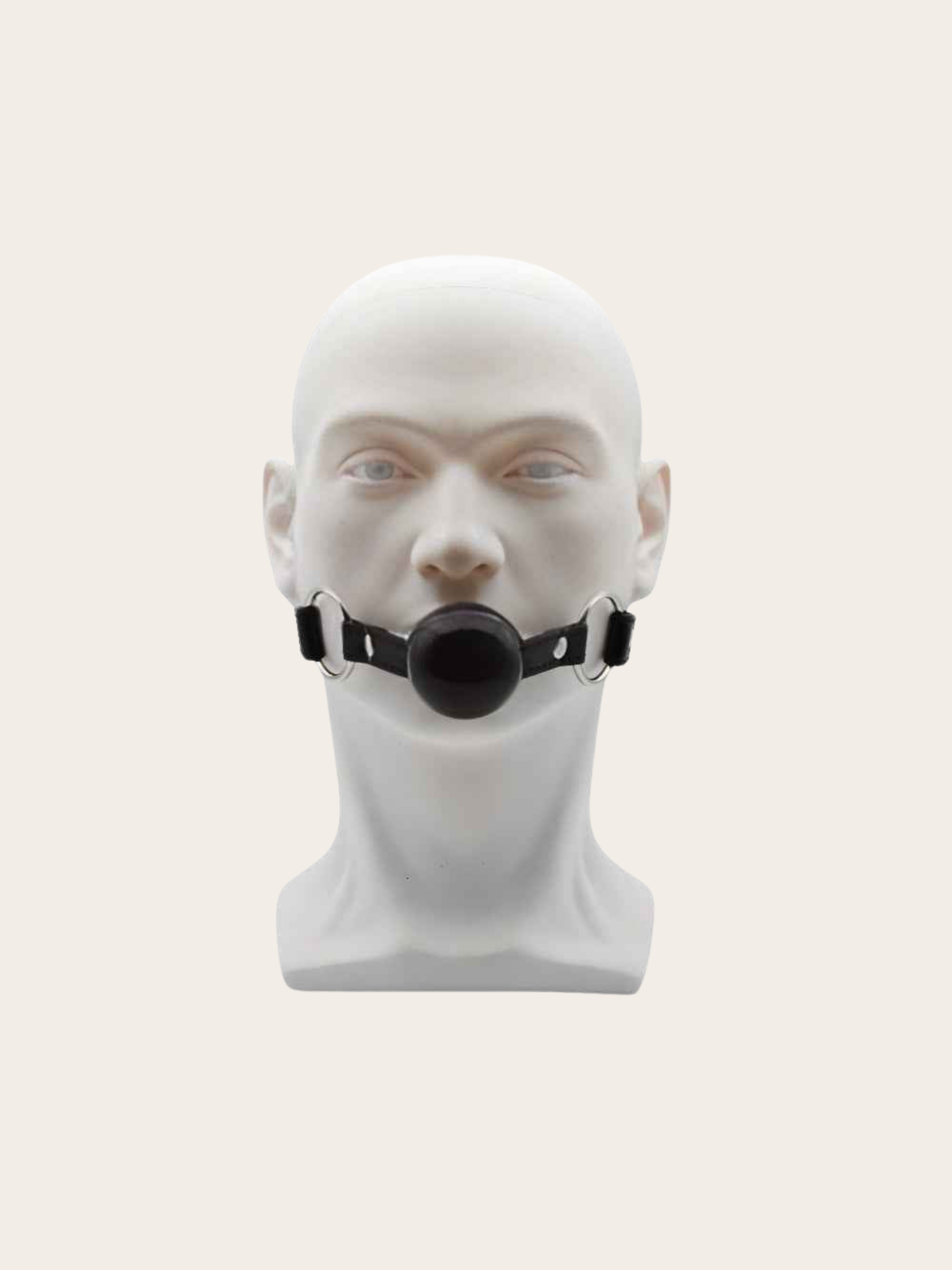 Silicone ball gag in black on a mannequin 