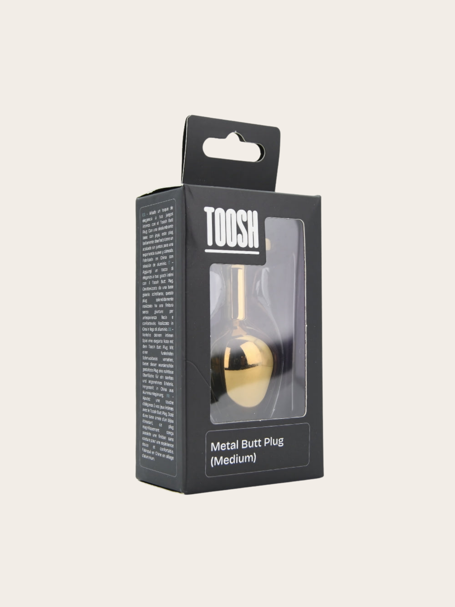 TOOSH gold butt plug Medium in a black retail box