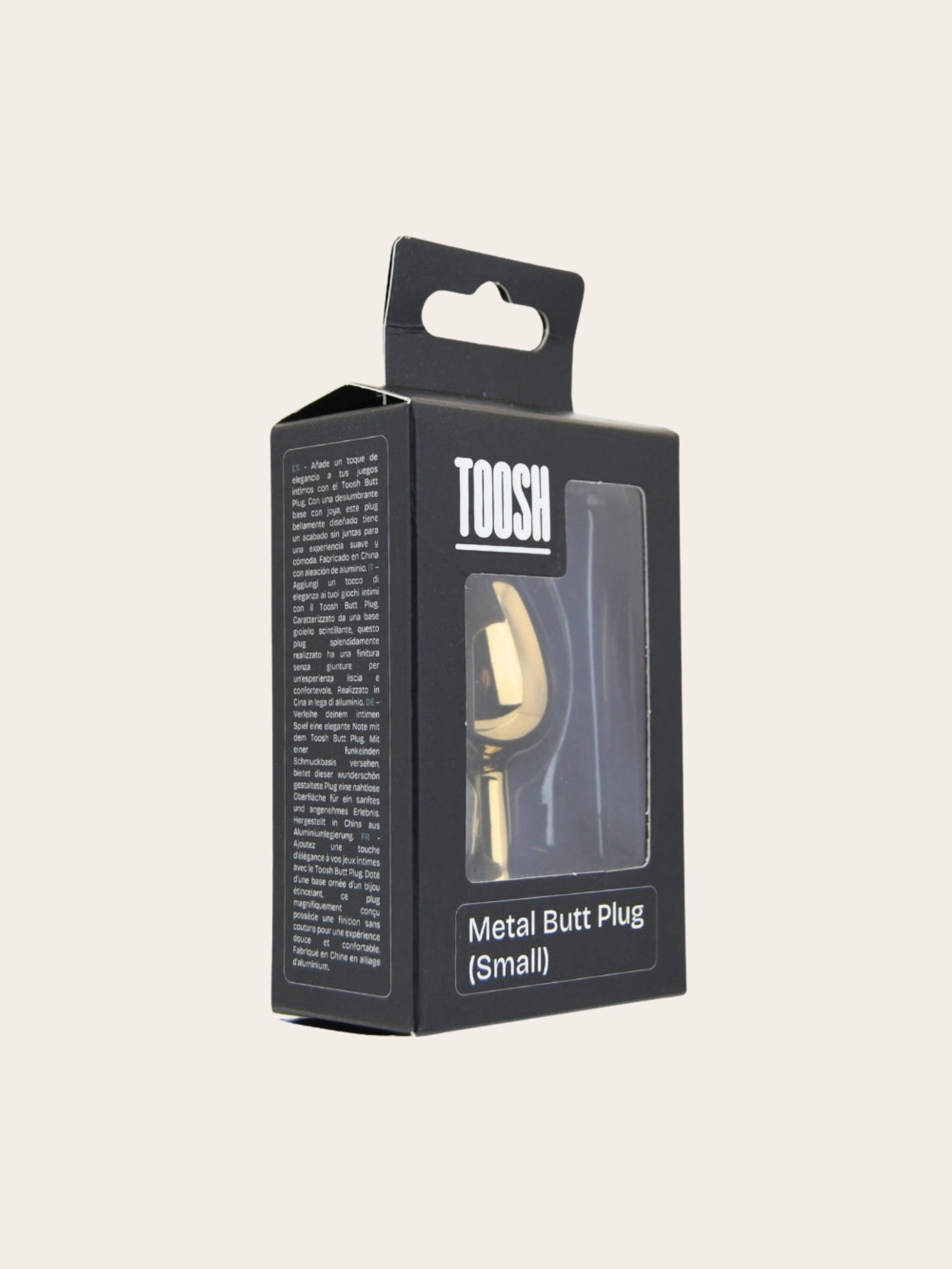 TOOSH gold butt plug in black retail box